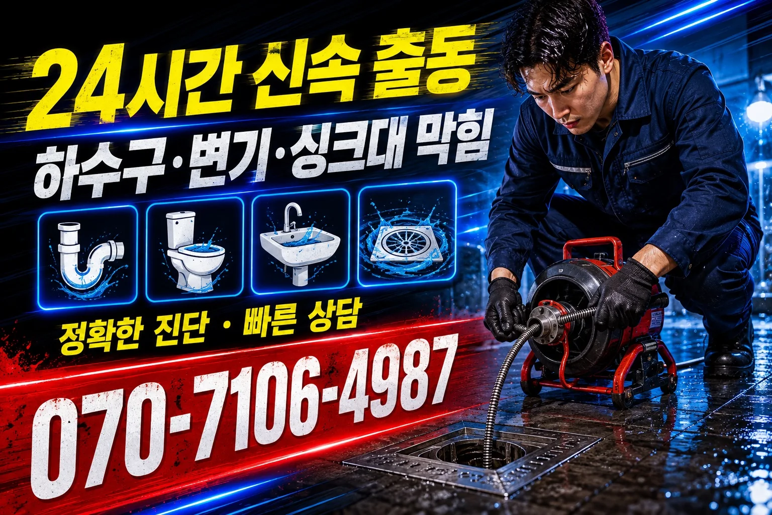 한여울배관 네온 하수구 관통 작업 서비스 안내